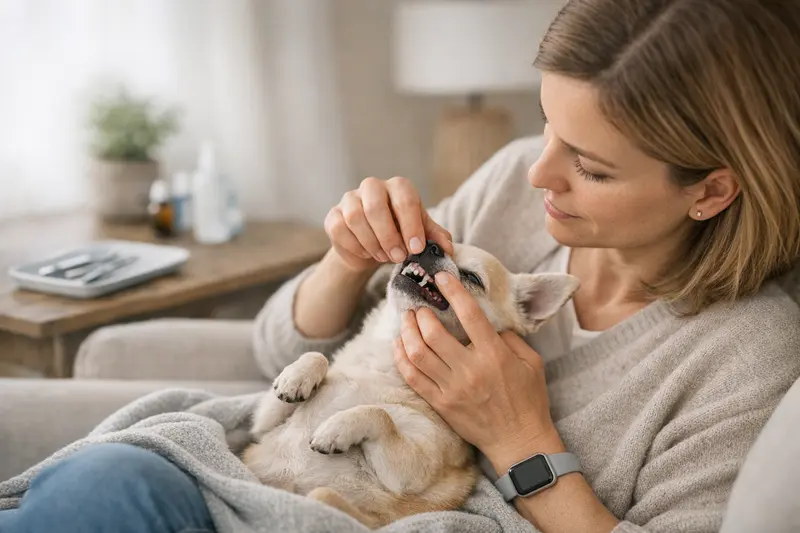 Zahnbehandlung beim Hund Hund, der beim Tierarzt für eine Zahnbehandlung untersucht wird.