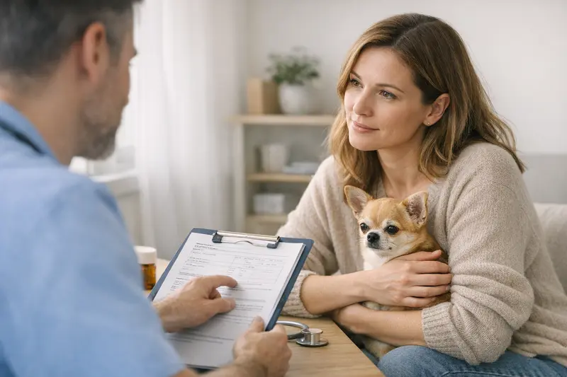 Hund beim Tierarzt zur Gesundheitsprüfung Ein Hund beim Tierarzt, um die Gesundheitschecks für die Hundekrankenversicherung zu verdeutlichen.
