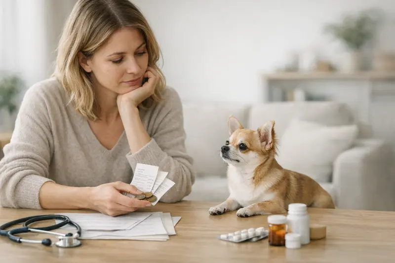Kleiner Hund bei einer Tierarztuntersuchung, um die Bedeutung der Selbstbeteiligung bei Hundeversicherungen zu verdeutlichen.