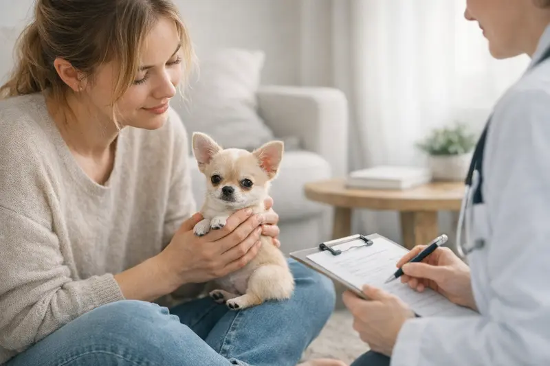 Chihuahua-Welpe und Krankenversicherung Ein gesunder Chihuahua-Welpe im Garten, ideal für eine Krankenversicherung.