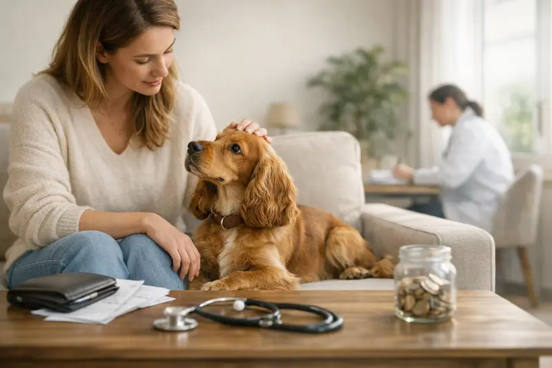 Cocker Spaniel Versicherung Cocker Spaniel beim Tierarzt, symbolisiert die Notwendigkeit einer Hundeversicherung