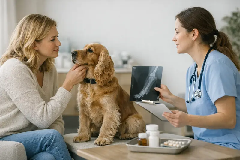 Hundeversicherung Vergleich OP und Krankenversicherung Cocker Spaniel beim Tierarzt zur Untersuchung für eine OP- oder Krankenversicherung.
