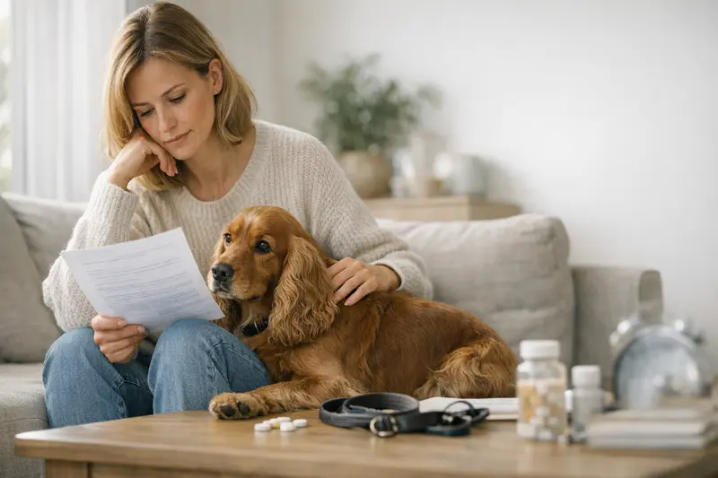 Wartezeiten und Vorerkrankungen in der Hundeversicherung Cocker Spaniel sitzt beim Tierarzt und wartet auf eine Untersuchung, wichtig für die Hundeversicherung.