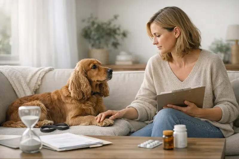 Wartezeiten und Vorerkrankungen in der Hundeversicherung Hunde mit einem Tierarzt, der über Wartezeiten und Vorerkrankungen berät.