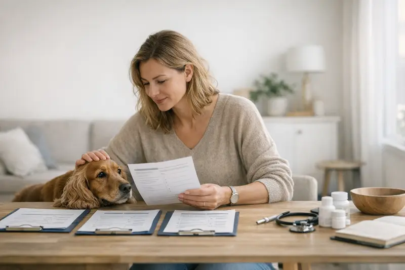 Hundeversicherung Tarife vergleichen Ein Hund vor einem Computerbildschirm, während ein Versicherungsangebot verglichen wird.