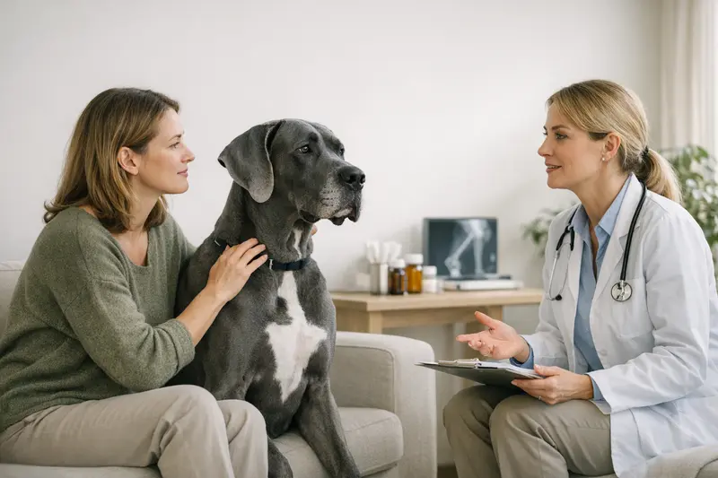 Deutsche Dogge Gesundheitsvorsorge Eine Deutsche Dogge spielt im Park, ein Beispiel für die Gesundheitsvorsorge bei großen Hunden.