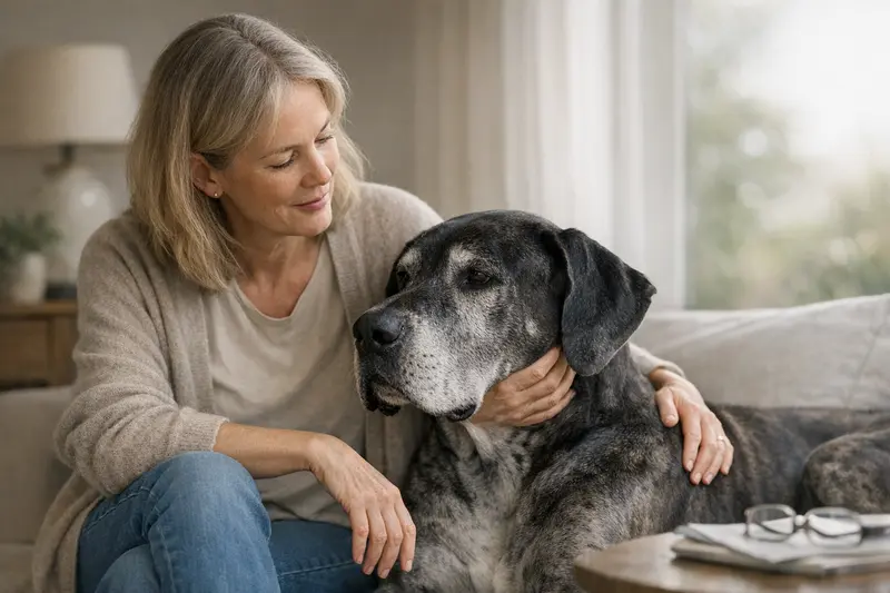 Hundeversicherung und das Alter beim Abschluss Älterer Hund mit Tierarzt, der Beratung zu Versicherungsfragen bietet.
