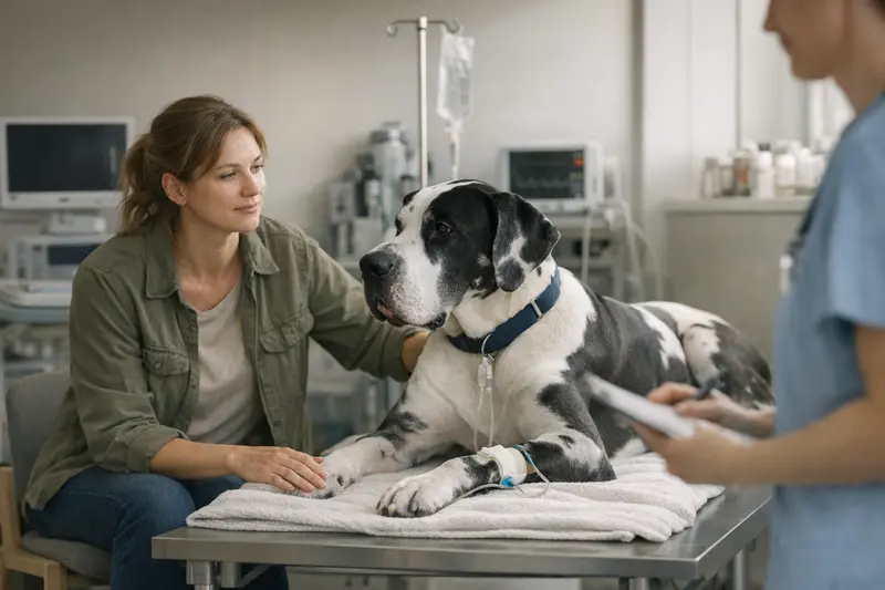 Tierarztkosten für große Hunde Eine große Hundeschnauze in einem Tierarztpraxis, symbolisiert die häufigen Tierarztkosten für große Hunde.