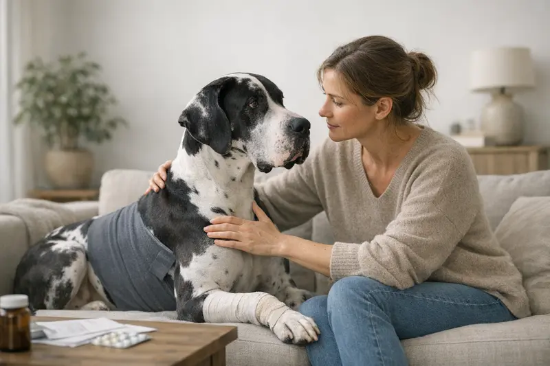 Hundeversicherung und rassetypische Risiken Ein Hundebesitzer, der seinen Hund zum Tierarzt bringt, um Kosten und Risiken einer Rasse zu besprechen.
