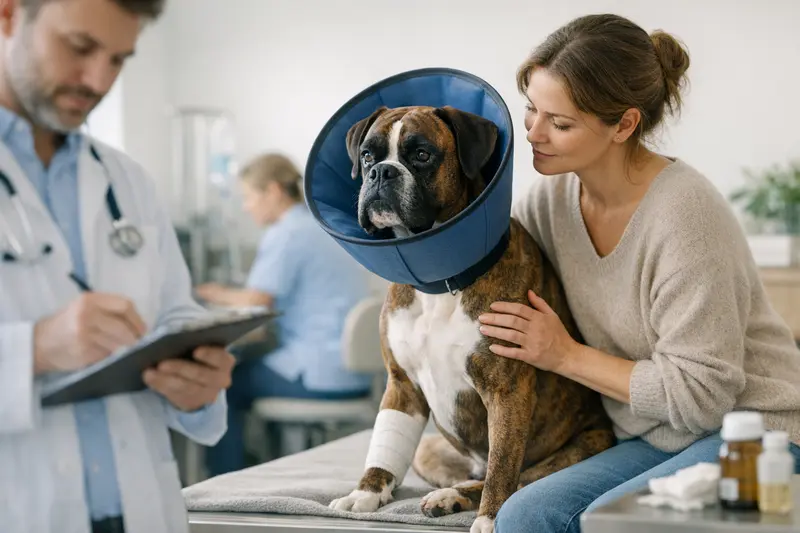 Ein Hund beim Tierarzt zur Voruntersuchung vor einer OP.