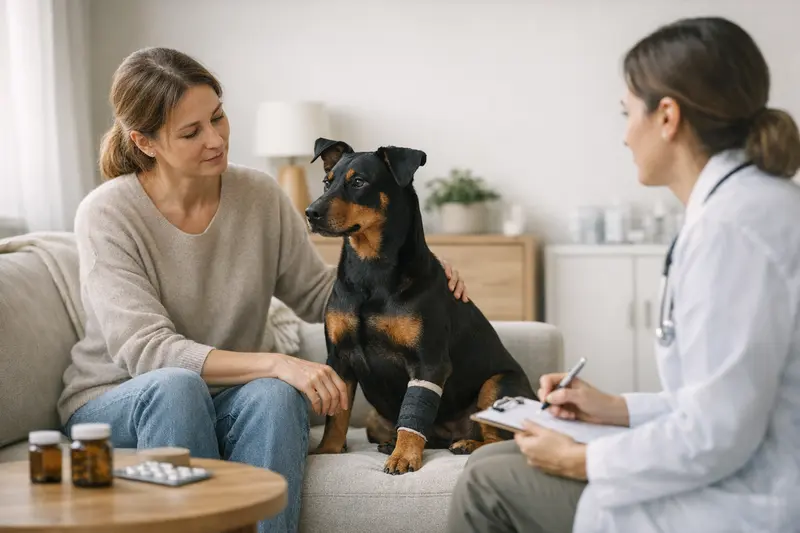 Deutscher Pinscher mit Hundekrankenversicherung Aktiver Deutscher Pinscher beim Spiel im Freien, symbolisiert die Bedeutung einer umfassenden Hundekrankenversicherung.