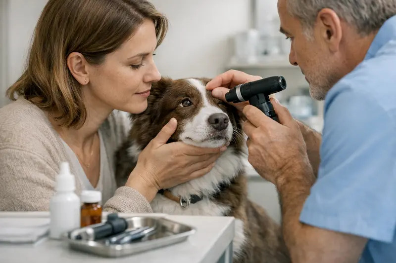 Tierarztuntersuchung Hund Augenprobleme Ein Hund beim Tierarzt zur Untersuchung wegen Augenproblemen.