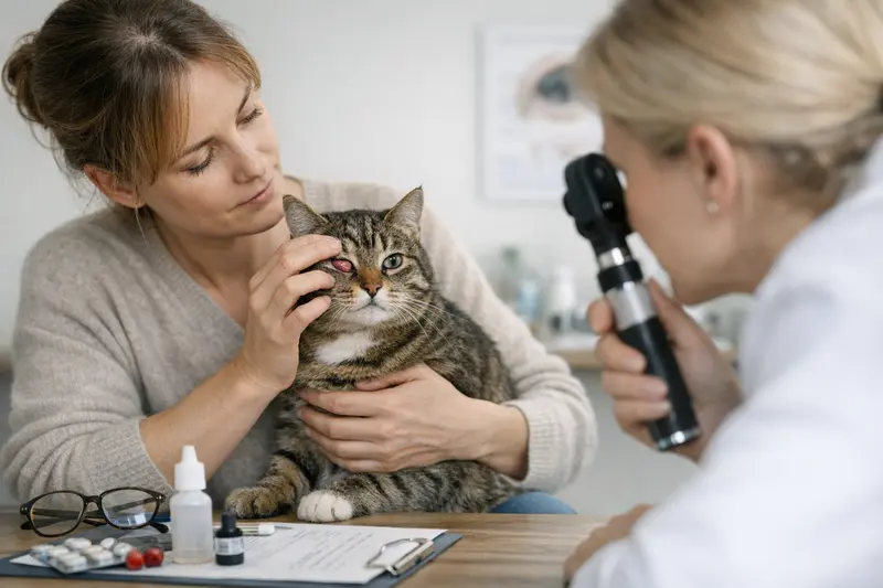 Katzengesicht mit Blick auf das Auge, das von einem Nickhaut-Vorfall betroffen ist.