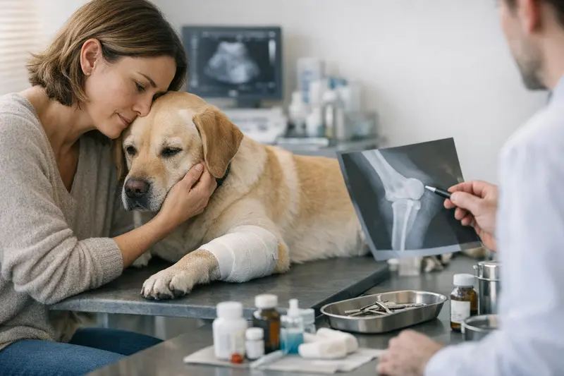 Tierarztkosten bei Druckstellen bei Hunden Ein Hund mit Druckstellen wird von einem Tierarzt untersucht.