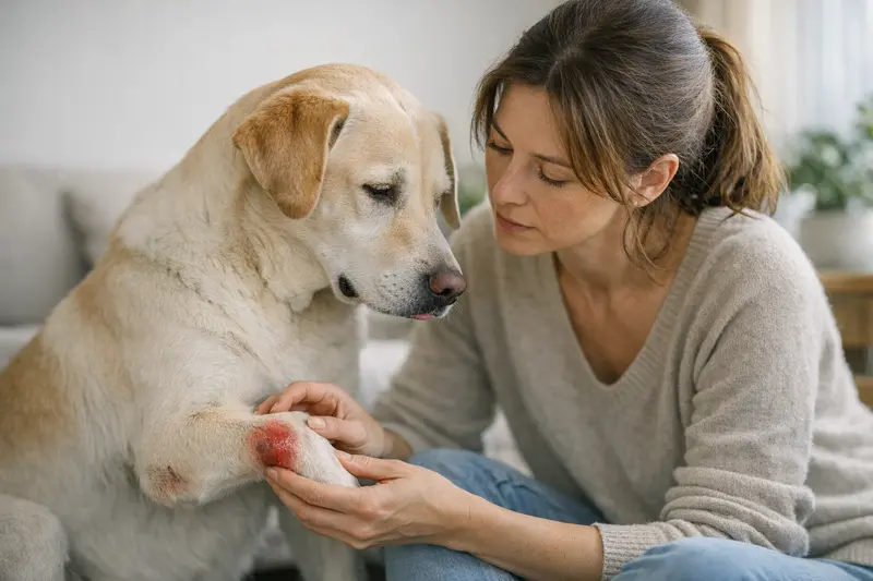 Warnzeichen für Tierarztbesuch bei hunden Hund mit einer Druckstelle, der mögliche Warnzeichen für einen Tierarztbesuch zeigt.