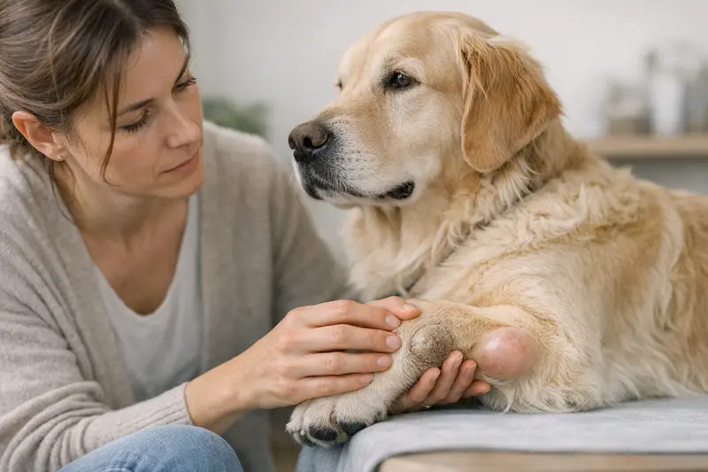 Das Bild zeigt den Unterschied zwischen einem Tylom und einem Hygrom bei Hunden, ideal zur Erklärung für Tierbesitzer.