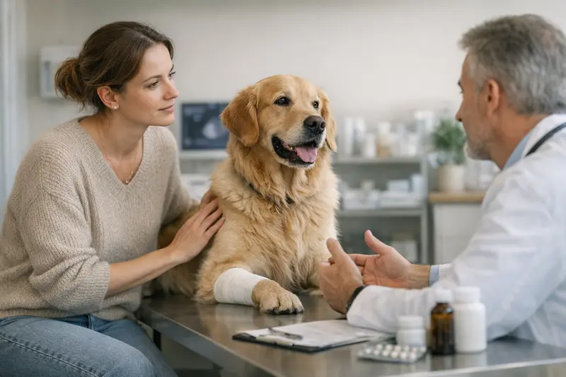 Hund in der Tierarztpraxis Ein Hund in einer Tierarztpraxis während einer Behandlung.