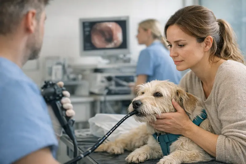 Ein Hund beim Tierarzt zur Untersuchung, wichtig für die Entscheidung über Krankenversicherung oder OP-Absicherung.