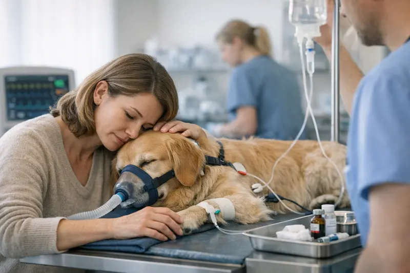 Zusätzliche Kosten bei Hundea untersuchungen Ein Tierarzt erklärt einem Hundebesitzer die zusätzlichen Kosten, die bei einer Untersuchung entstehen können.