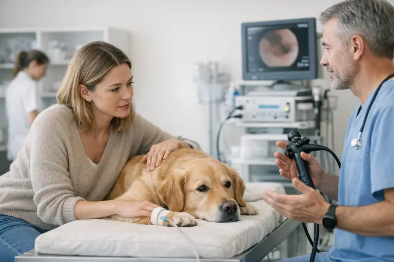 Worauf beim Abschluss einer Hundeversicherung geachtet werden sollte Ein Hundebesitzer informiert sich über Absicherungsmöglichkeiten für die Gesundheit seines Hundes.