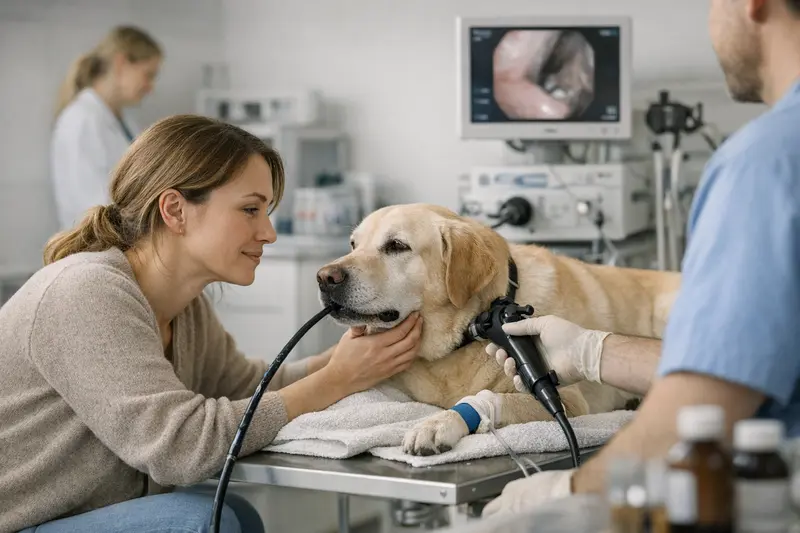 Ein Hund beim Tierarzt, der wichtige Informationen zur Tierkrankenversicherung erhält.