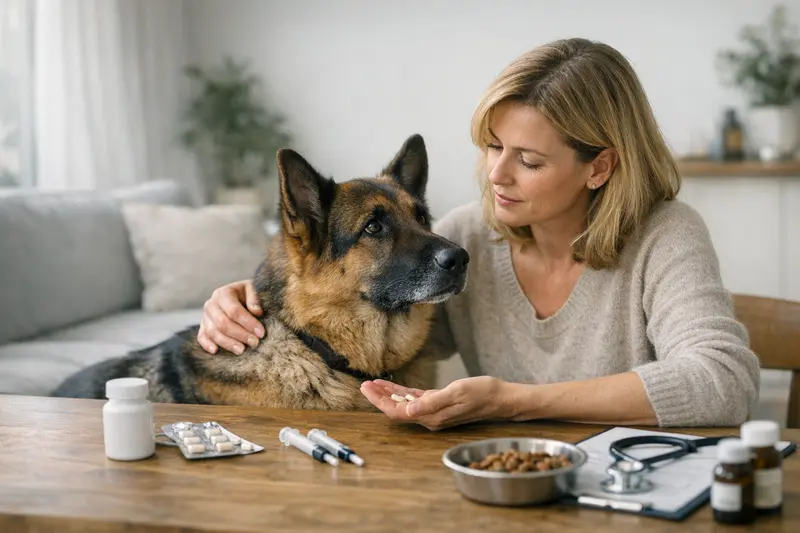 Kosten bei EPI für Hunde Hund mit Exokriner Pankreasinsuffizienz erhält tierärztliche Behandlung.