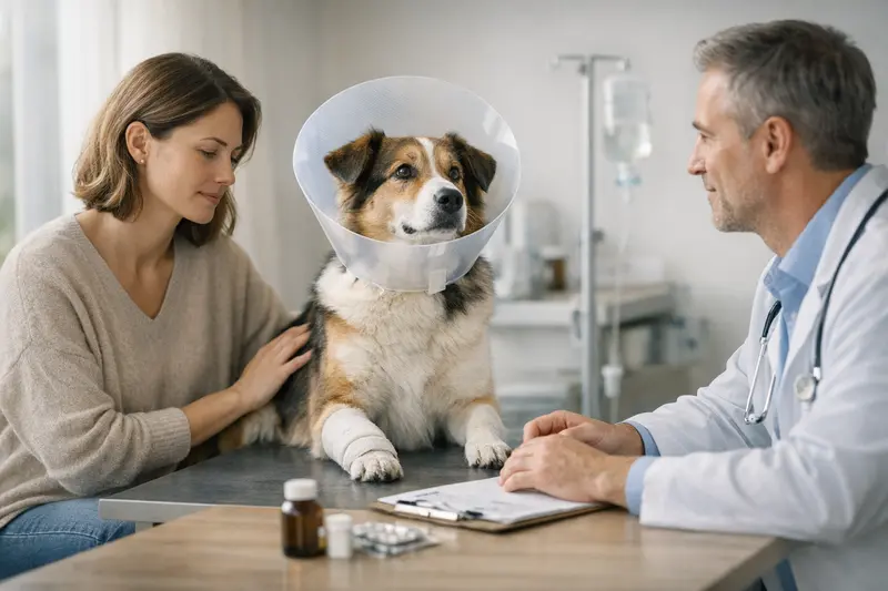 Ein Hund auf dem Tisch beim Tierarzt zur Untersuchung seiner Gesundheit.