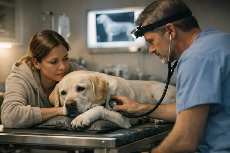 Hund beim Tierarzt, der eine Notfallbehandlung erhält