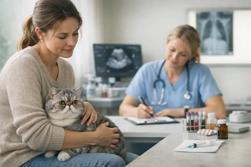 Katzenarztkosten und ihre oft unterschätzten Aspekte Tierarztuntersuchung einer Katze mit Wertschätzung der oft unterschätzten Kosten für Labor und Medikamente