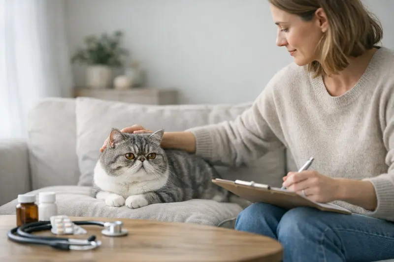 Wichtige Tarifmerkmale bei der Katzenversicherung Eine Katze bei einem Tierarzt, die auf die wichtigen Tarifmerkmale einer Krankenversicherung geprüft wird.