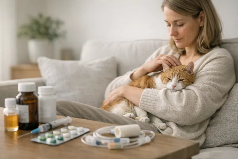 Eine Katze erhält Medikamente zur Behandlung von FeLV.