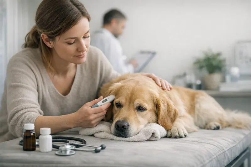 Hund beim Tierarzt: Vorsorgeuntersuchung Junger, gesunder Hund beim Tierarzt zur Vorsorgeuntersuchung.