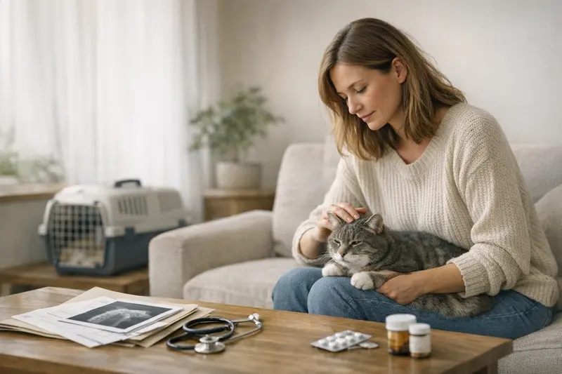 Tierärztliche Untersuchung für Katzen Eine Katze wird von einem Tierarzt untersucht, um Vorerkrankungen zu erkennen.