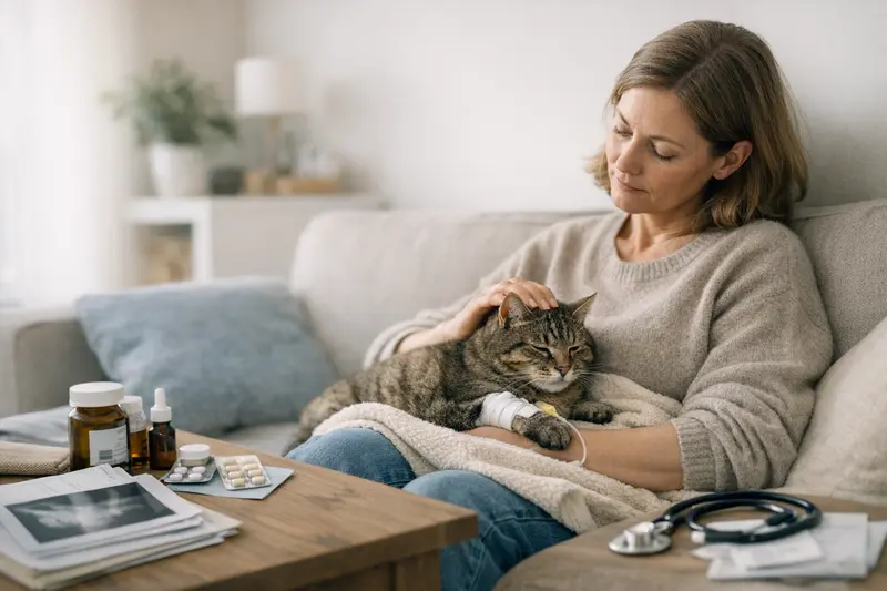 Eine Katze bei einem Tierarzt, die auf mögliche schwere Erkrankungen untersucht wird.