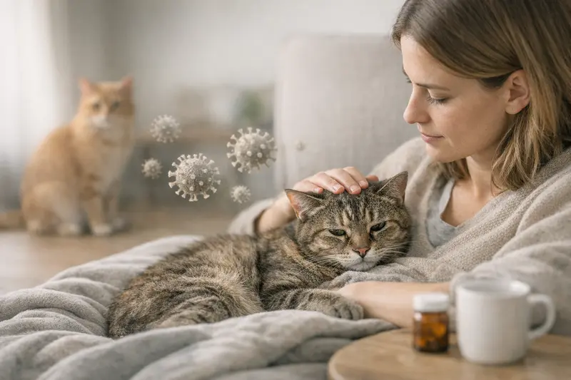 Katze beim Tierarzt zur FIP-Untersuchung Eine Katze, die von einem Tierarzt untersuchen wird, um mögliche Symptome von FIP zu erkennen.