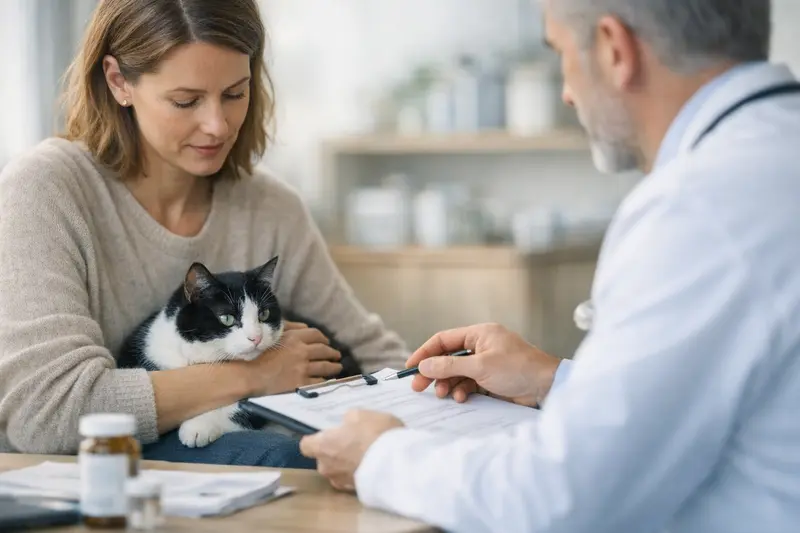 Katze Tierarzt Vorerkrankung Versicherung Eine Katze beim Tierarzt, symbolisierend die Bedeutung von Vorerkrankungen im Versicherungsrahmen.