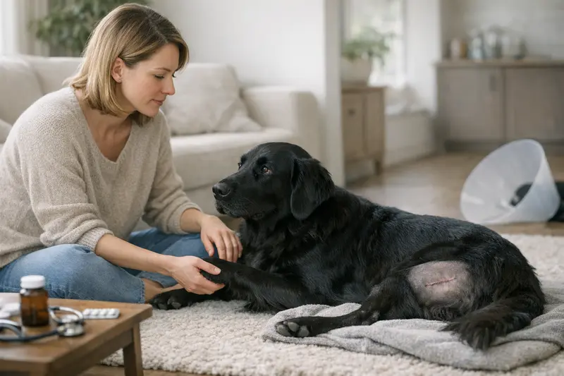 Flat Coated Retriever beim Tierarzt Ein Flat Coated Retriever beim Tierarzt, der sich einer Untersuchung unterzieht.