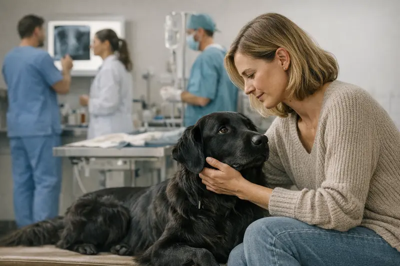 Tierarztkosten Hund - OP oder Diagnostik? Ein Hund beim Tierarzt während einer Untersuchung zur Diagnose und Behandlung.