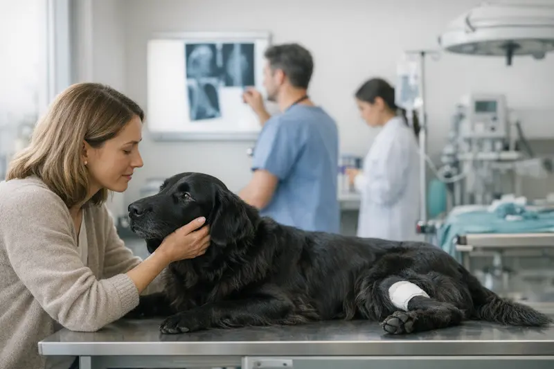 Ein Tierarzt führt eine Untersuchung an einem Hund durch, um Diagnosen zu stellen und Behandlungen zu planen.