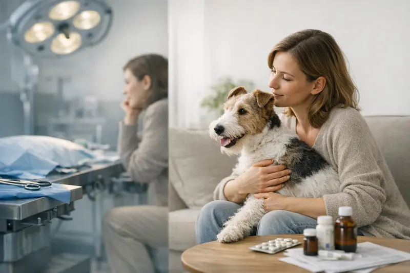 Untersuchung eines Hundes für die OP-Versicherung Ein Hund beim Tierarzt, der für eine OP-Versicherung untersucht wird.