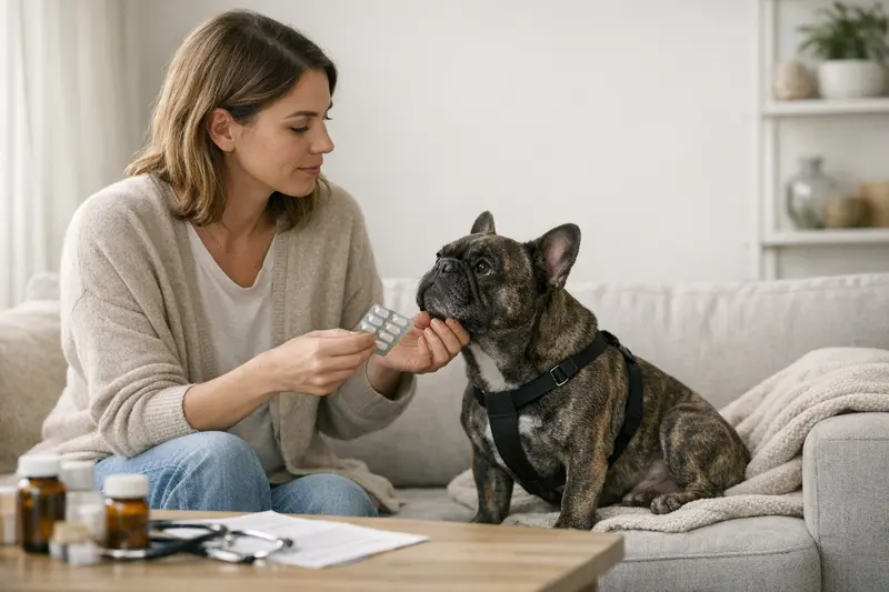 Vorsorgeuntersuchung für Hunde Ein gesunder Hund erhält eine tierärztliche Untersuchung zur Vorsorge.