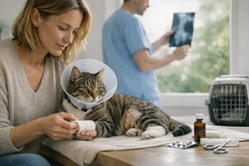 Wichtige Leistungen für Freigänger-Katzen Katzenfreigänger untersuchen interessiert ihre Umgebung, während Tierarztkosten und Versicherungsleistungen im Fokus stehen.