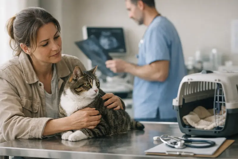 Freigänger-Katze und Tierarztkosten Eine Freigänger-Katze erkundet die Natur, während Tierarztkosten im Zusammenhang mit deren Versicherung besprochen werden.