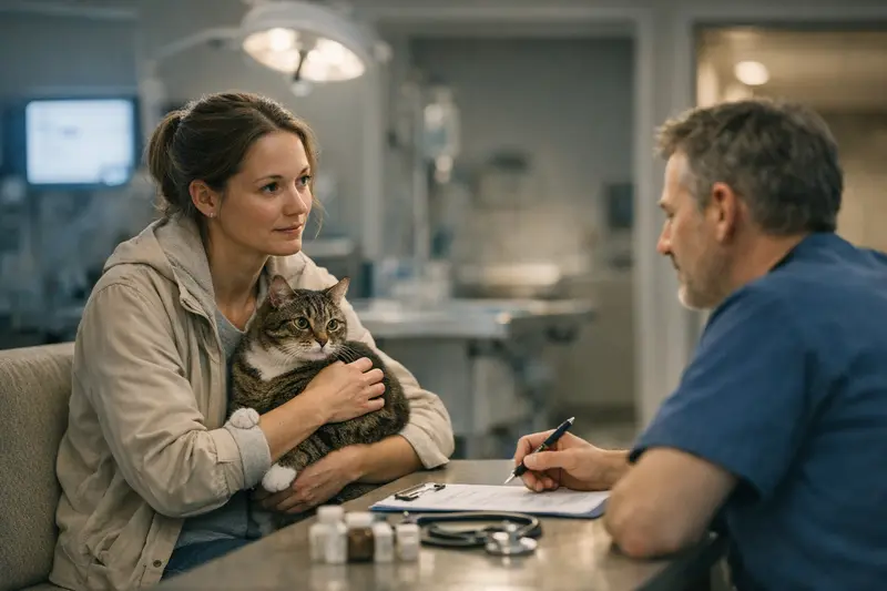 Notdienst-Behandlung bei Katzenversicherungen Katzendoktor untersucht eine Katze in einer Notfallsituation