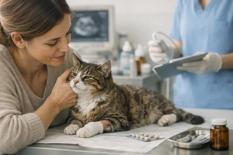 Tierarztkosten bei Fundkatzen Katzenarzt untersucht eine Fundkatze auf gesundheitliche Probleme