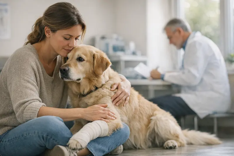Hund mit Gelenkproblemen Untersuchung Ein Hund mit Gelenkproblemen wird von einem Tierarzt untersucht.