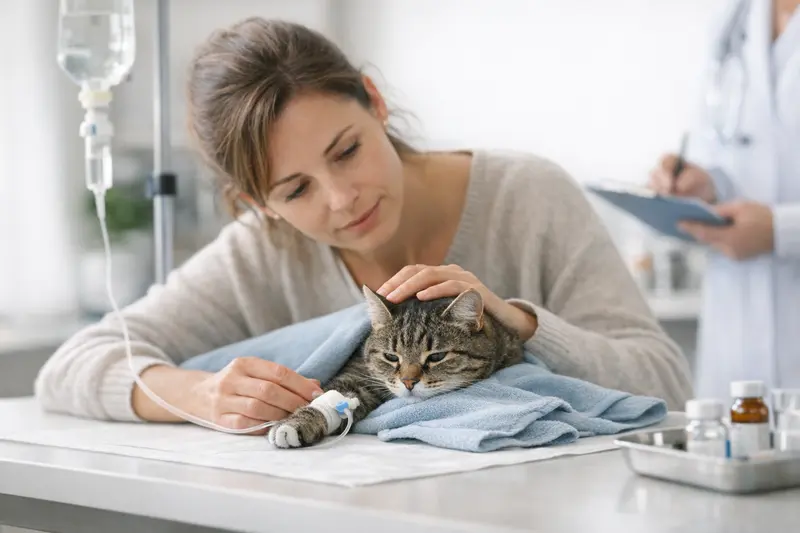 Tierarztkosten bei Vergiftung einer Katze Katzenarzt untersucht eine Katze auf Vergiftungserscheinungen.