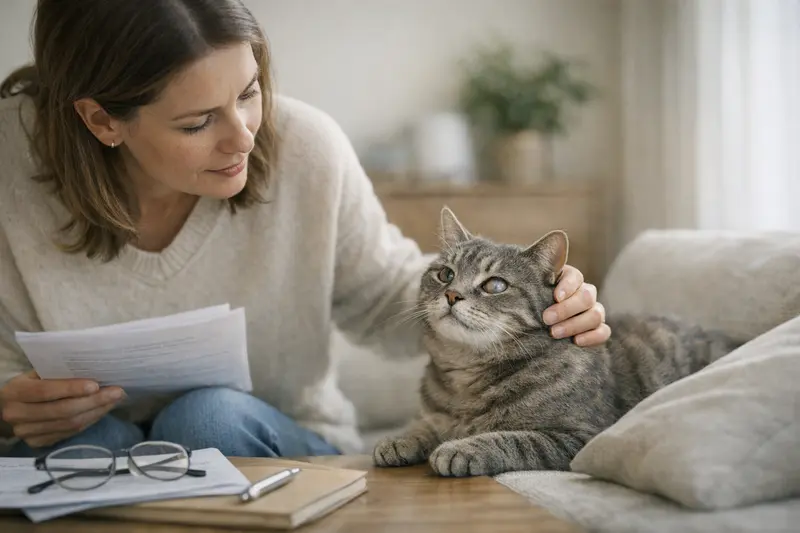Katzenuntersuchung zur Klärung von Vorerkrankungen Eine Katze beim Tierarzt zur Untersuchung ihrer Augen, ein wichtiges Thema bei Wartezeiten und Vorerkrankungen.