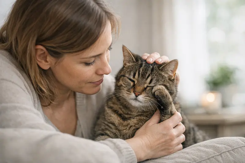 Augen-Schmerzen bei Katzen erkennen Katze mit sichtbaren Anzeichen von Augen-Schmerzen, wie Blinzeln und Zukneifen.