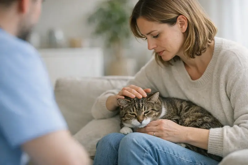 Notfall bei Katzen: Harnwegsverschluss Katzendarstellung mit sorgenvoller Miene wegen Harnwegsverschluss.